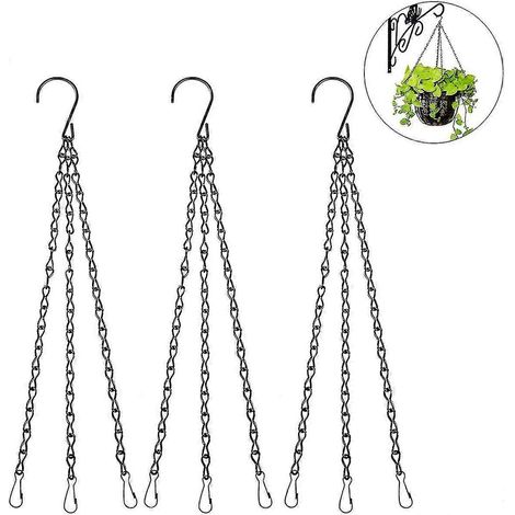 Chaîne pour panier suspendu, 3 chaînes métalliques avec clips pour suspensions de plantes (1/4)