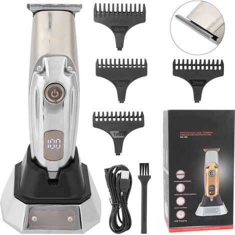 Kit tondeuse cheveux électrique LCD professionnel argenté pour hommes, coupe et rasage précis. (1/5)