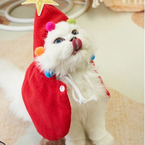 Costume De Noël Pour Animal De Compagnie - Cape De Fête Avec Étoile - Pour Chats Et Chiens De Taille Petite À Moyenne - Rouge (1/5)