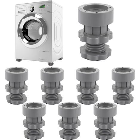 8 Pièces Patin Machine à Laver, Pied Machine a Laver de Hauteur Réglable 7-10cm, Tapis Anti Vibration Machine a Laver en Plastique et Caoutchouc pour Machines à Laver et Sèche-Linge (1/5)