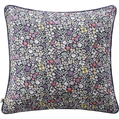 SOIZIC - Coussin Déhoussable 45x45cm Gaze de Coton Imprimé Bleu-Violet Imprimé Fleurs (1/2)