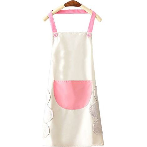 Tablier de cuisine imperméable et anti-huile, style dessin animé mignon, couleurs vives, gris avec poche rose, idéal pour la cuisine familiale et le restaurant. (1/5)