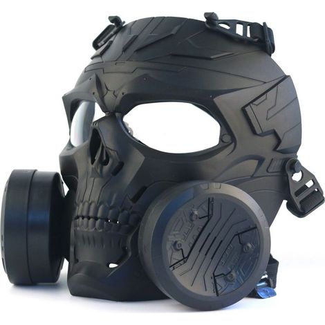 CYRILL –Masque à gaz factice Tactique Complet Masque crâne CS avec Double Ventilateur Turbo pour Cosplay Halloween wargame Mascarade，Verres transparents (1/5)