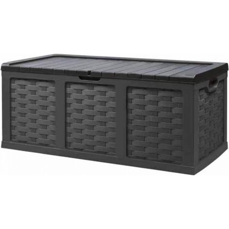 Baule cassapanca XXL in resina wicker da esterno giardino con maniglie laterali e coperchio lucchettabile 157x75x63 cm Big-Box - Black (1/4)