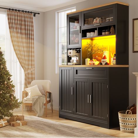 Vetrina buffet 104x40x180 cm in MDF nero con contenitore per cucina e soggiorno FloraGrace (1/5)