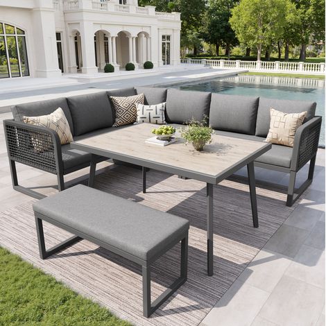 Set de jardín modular 6-8 plazas con cojines, PE-ratán gris DESVIAE (1/5)