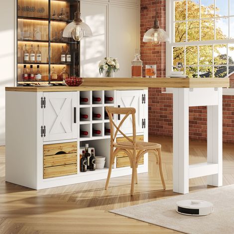 Table de salle à manger extensible avec îlot central, table multifonctionnelle avec buffet, plateau pivotant à 360°, table de cuisine extensible offrant un grand espace de rangement, meuble mural pour (1/4)