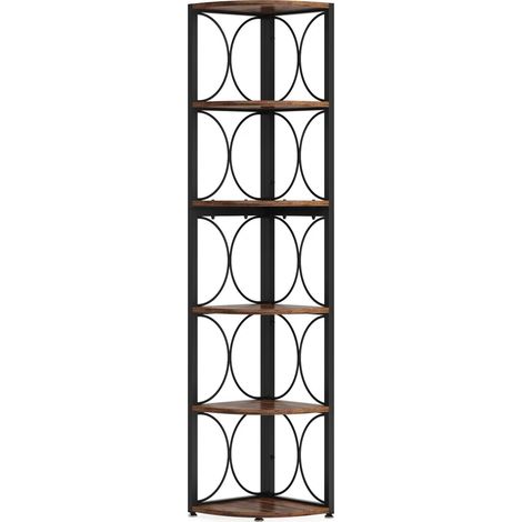 Estantería de esquina de 6 niveles negra y madera HOMVRA (1/5)