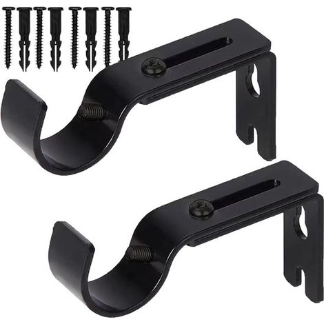 Soportes ajustables para barras de cortina - 2 piezas, soportes metálicos de pared para cortinas - Negro (1/5)