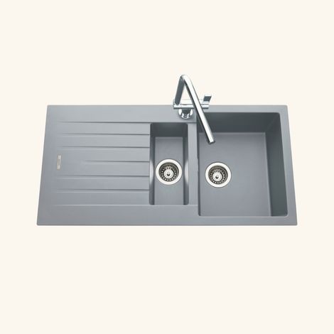 Évier granit gris 100x50 cm – 1 bac 1/2 réversible – Évier à encastrer avec bonde et siphon inclus – Pour meuble sous évier 60 cm – Luisina