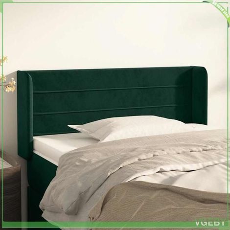 Tête de lit - avec oreilles - velours vert foncé - 83 x 16 x 78/88 cm - hauteur réglable (1/5)