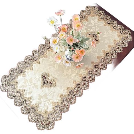 Nappe Rectangulaire Style Européen Dentelle Or,Motif 3D Élégant Protection de Table Polyester Résistant aux Taches(70 × 130CM) (1/2)