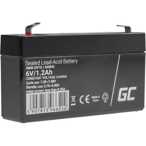 Green-cell-pro Batterie AGM VRLA 6V 1.2Ah Noir Durable