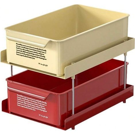 Scaffale da cucina a due livelli, organizer multifunzionale per barattoli di spezie, porta spezie per bottiglie e tazze, organizer per spezie da appoggio, bianco + rosso. (1/4)