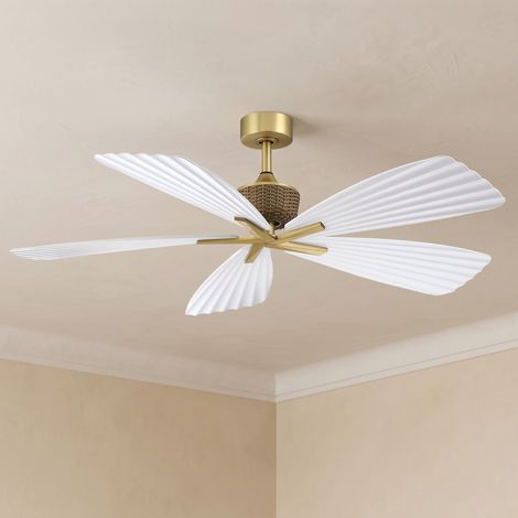 Parrot Uncle Ventilateur Plafond Sans Lumière 142 cm, Silencieux Moteur DC Réversible, Télécommande 6 Vitesses, 5 Pales Blanches Design Bohème, IP66