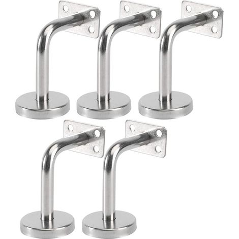 Supports de Main Courante pour Fixation Murale Supports de Rail d'escalier Inox Supports Muraux Supports de Main Courante pour Rampe Escalier Support Mural de Garde-Corps Argent 5 Pièces (1/5)