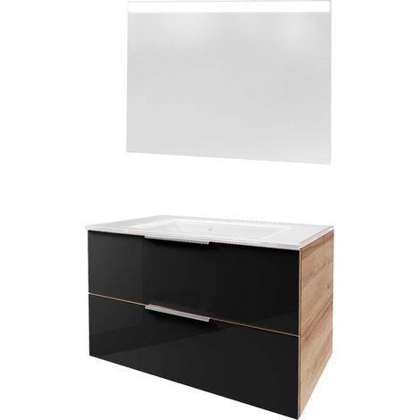 Fackelmann B. BRILLANT Badmöbel Set 3-teilig 100 cm, Anthrazit Glas/Braun hell, Glas Weiß+Spiegel"-"90319145 (1/5)