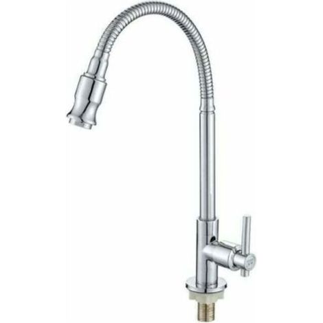 Robinet de cuisine extérieur pivotant à 360° - Monotrou avec douchette extractible flexible, eau froide, convient aux bacs à légumes et aux éviers (1/5)