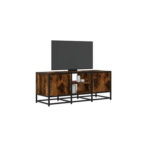 Meuble TV chêne fumé 100x35x41 bois d'ingénierie et métal (1/5)