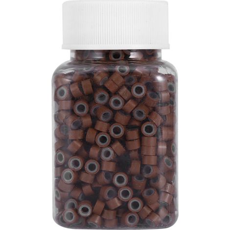 1000 pièces/bouteille anneaux de liaison en silicone pour extensions de cheveux humains plumes (marron clair) (1/3)
