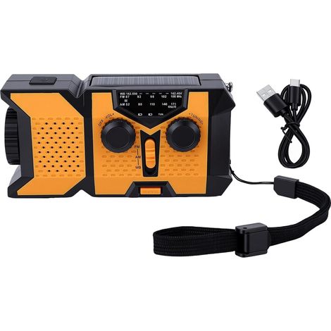 Radio d'urgence, Manivelle Solaire Rechargeable 2000 MAh avec de (1/5)