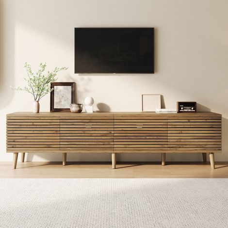 Meuble TV 180x40x46cm 4 portes design ajouré gestion câbles TV 75" bois (1/5)