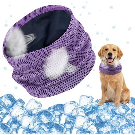 Collar refrescante para perros, Bufanda refrescante, Diseño transpirable, Reutilizable, 46 x 12 cm, Talla M, Morado (1/5)