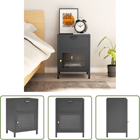 The Living Store Nachttisch Anthrazit 40x30x54,5 cm Stahl und Glas - Nachttisch - Beistelltisch - Wohnzimmer Dekoration - Modernes Design - Anthrazit (1/5)