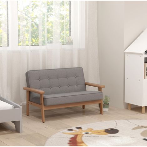 Divanetto per bambini in legno, effetto velluto, imbottito, grigio DESVIAE (1/5)