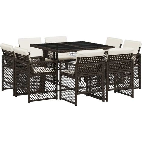 9 Piece Garden Dining Set with Cushions Brown Poly Rattan vidaXL (1/5)