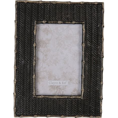 Cadre photo 10 x 15 cm en plastique noir et marron bord tressé style baroque 18 x 1 x 23 cm - PANGIVO