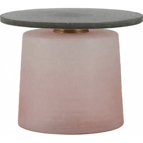 Table à café ronde en verre taillé et métal - gris pierre, rosé translucide et doré (1/5)
