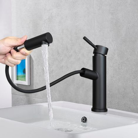 ZMH Robinet salle de bain lavabo - noir Robinet avec douchette extractible Robinetterie extractible Robinet basse pression Robinet eau froide Robinet salle de bain mitigeur à tirette (1/5)