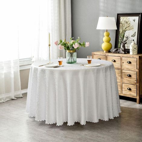 Nappe ronde en jacquard 240 cm Blanc, facile d'entretien, pour la maison et le restaurant