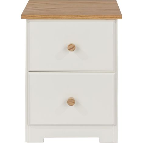 2 Drawer Petite Bedside Cabinet - MDF/MDP - 35 x 33 x 48.4 cm - Soft White/Oak (1/3)