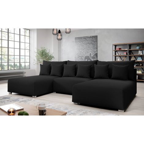AX LIVING Ecksofa mit Schlaffunktion Ederra U 300 cm breit – dunkelgrau Stoff