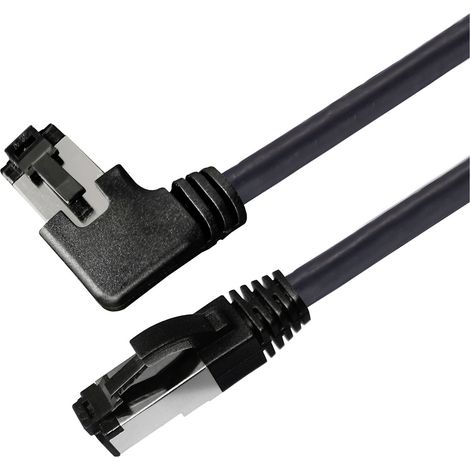 Maxtrack TI51-2L RJ45 Netzwerkkabel, Patchkabel CAT 8.1 S/FTP 2 m Schwarz 90° nach rechts gewinkelt,