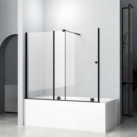 Badewannenaufsätze Schiebetür 115x140cm Schwarzer Duschwand für Badewanne mit Schiebetür Badewannenaufsatz Schiebetür Duschtrennwand Duschabtrennung mit 6mm ESG Sicherheitsglas