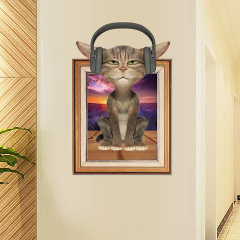 Selbstklebender, ablösbarer Wandaufkleber „Katze mit Kopfhörern“ zur Dekoration von Zuhause und Büro (1/5)