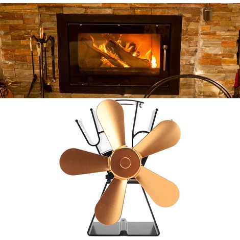 Ventilateur de cheminée, ventilateur thermique, poêle à pétrole, poêle à bois, ventilateur thermique auto-générateur, doré (1/5)