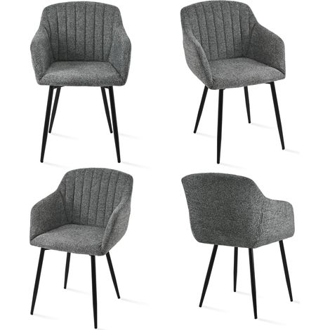 Goeurvant Chaises de salle à manger minimalistes avec assise large et accoudoirs ergonomiques, combinaison de confort et d'élégance - Lot de 4 - Gris/Vert - Chenille