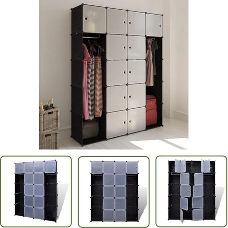 The Living Store Armoire modulaire 14 compartiments Noir et blanc 37x146x180,5cm - Meuble De Rangement - Armoire Modulaire - Armoire Design - Rangement Intérieur - Dressing