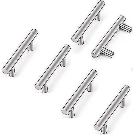 Lot de 6 poignées de porte de placard de cuisine en acier inoxydable, entraxe de 64 mm, en forme de T. (1/5)