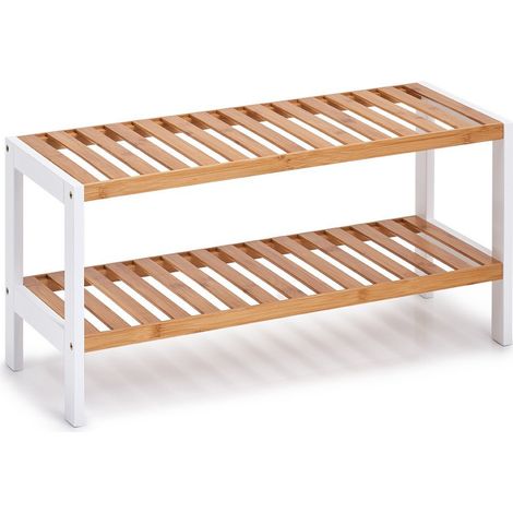Étagère à chaussures avec 2 étagères, bambou / MDF, blanc (1/2)