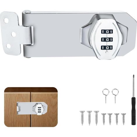 10cm Serrure à Loquet de Mot de Passe d'Armoire, Moraillon de Verrouillage à Combinaison Rotatif, Moraillon de Porte Verrouillable à 3 Chiffres avec Vis Tournevis pour Porte de Grange (1/5)