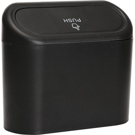 1pc Petite Poubelle de Voiture avec Couvercle Noir , Étanche, Boîte de Rangement Suspendue Portable, pour Bureau (1/4)