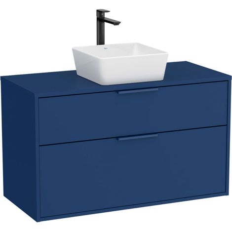 Meuble "OPTICA" 1000 - 2 tiroirs pour vasque à poser (non incluse) - Bleu Acier Mat - Roca (1/2)