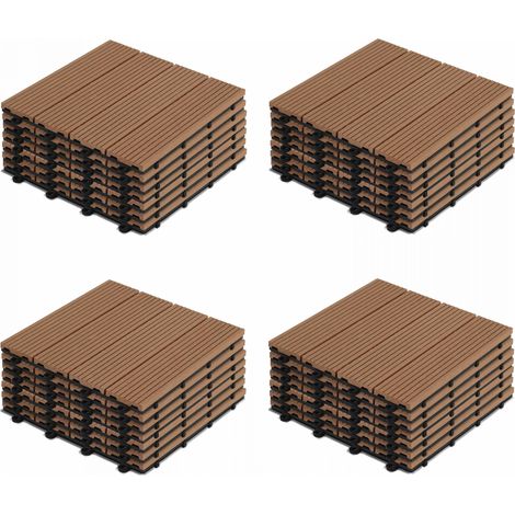 Lot de 32 dalles clipsables bois synthétique marron