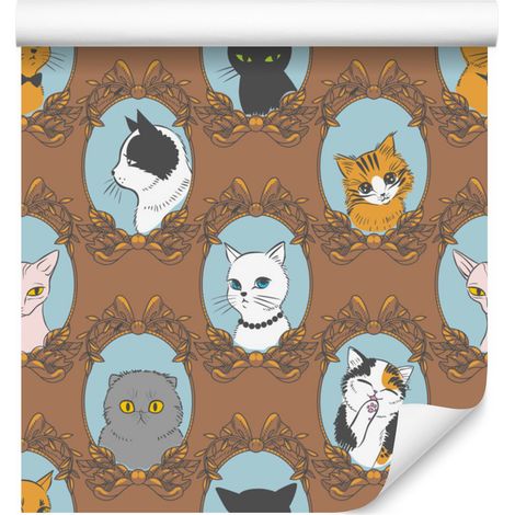 Papier peint rétro avec chatons rigolos pour salon et chambre 50x1000 cm (1/5)