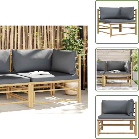 Cuscini - vidaXL Divano Angolare da Giardino con Cuscini Grigio Scuro in Bambù - Seduta esterna